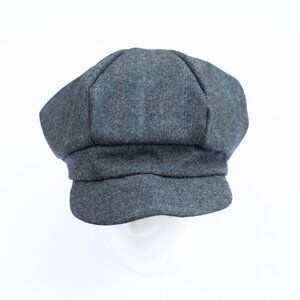 Wool Gray Plaid Newsboy Cap Upcycled from Menswear